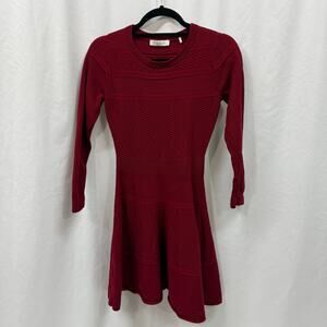 Sandro Red Knit Sweater Dress Skater Dress Cotton Blend Long Sleeve Small
